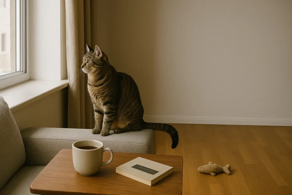 Кіт уважно дивиться в напрямку голосу