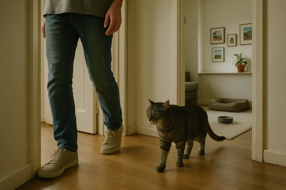 Кіт, що йде слідом по коридору за власником