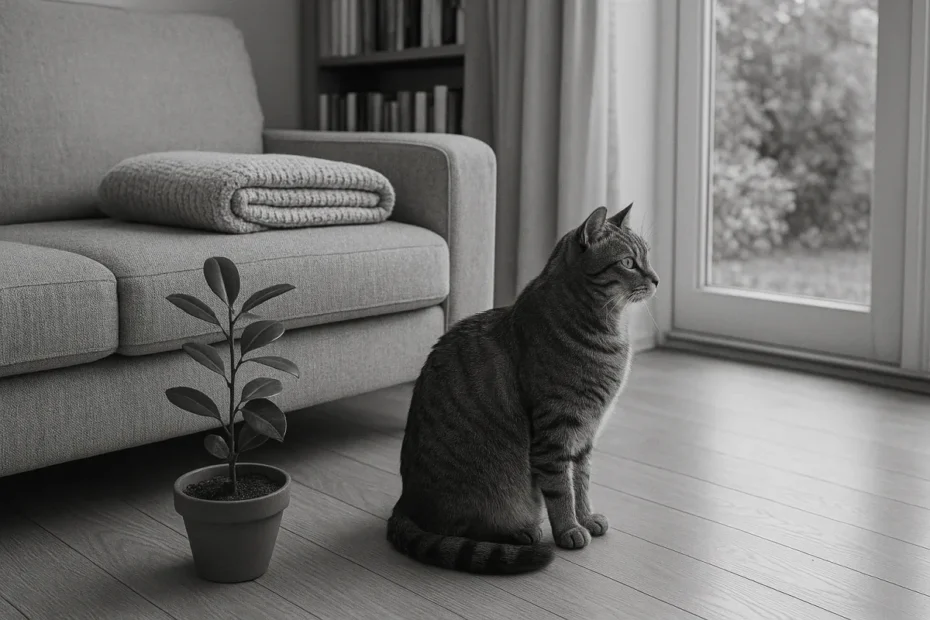 Кіт сидить поруч у кімнаті