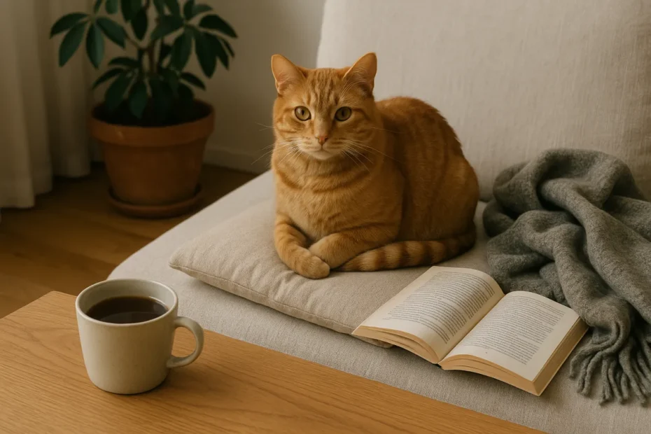 Кіт поруч на дивані