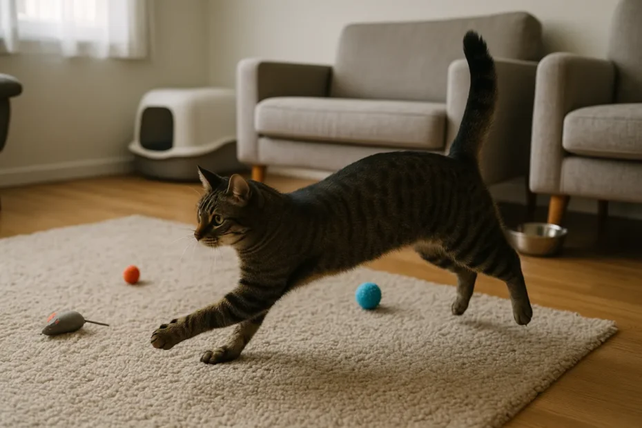 Кіт у динамічному стрибку по кімнаті